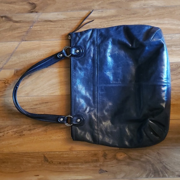 Coach leather purse tote shoulder bag large navy blue - Picture 2 of 9